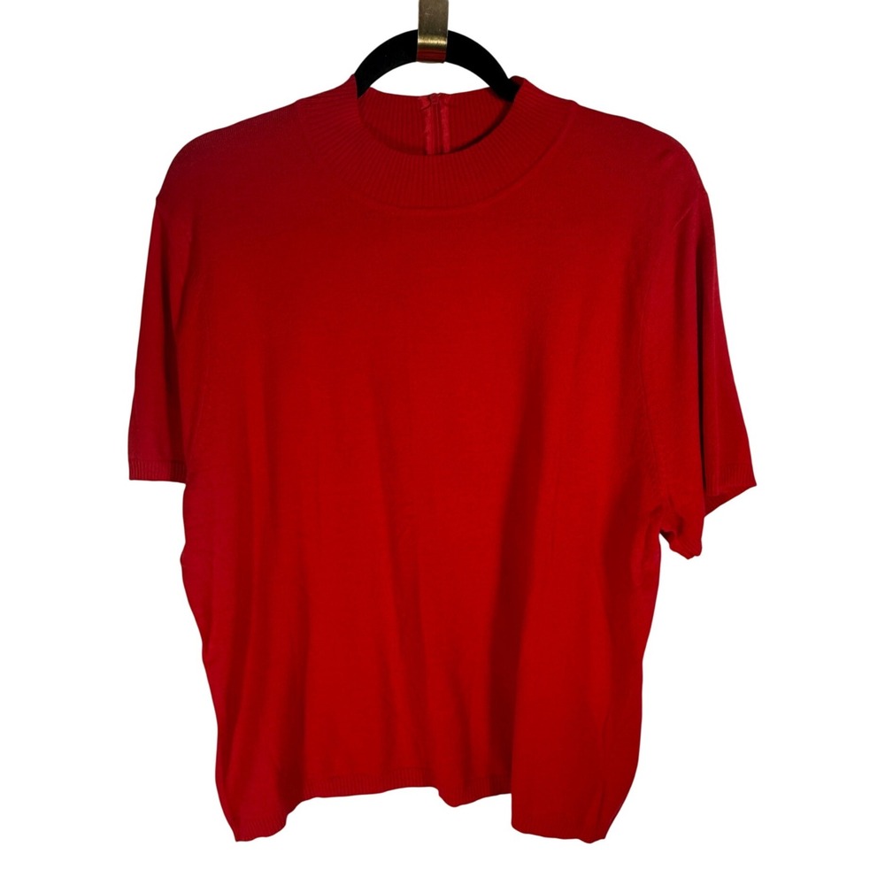 City Blues by Koret Red Mock Neck Short Sleeve Knit Sweater Plus Size 1X Woman